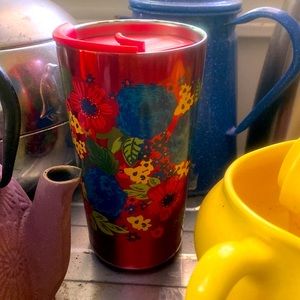 THE PIONEER WOMAN single red floral 18 oz Stainless Steel travel Tumbler w/ lid